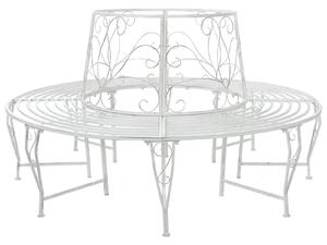 VidaXL kör alakú pad fákhoz, 8 személyes, Ø 160 x 89 cm, Acél, Antik fehér