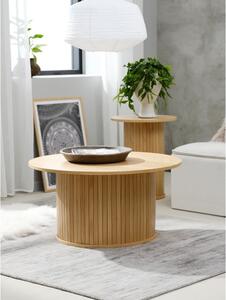 Natúr színű kerek dohányzóasztal tölgyfa dekorral ø 90 cm Nola – Unique Furniture