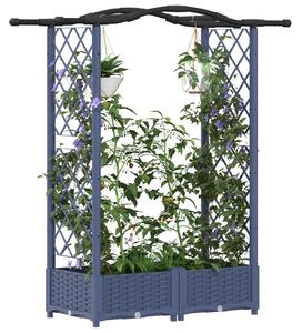 VidaXL Magasított ágyás ráccsal és tetővel, szürke, 124 x 40 x 125 cm PP