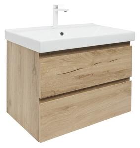 Fürdőszobaszekrény 2 fiókos mosdókagylóval SAT B-Way 79x50x45 cm matt tölgy BWAY280OAKU1BBI