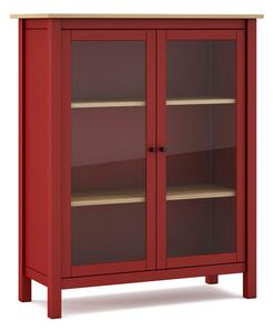 Piros-natúr színű borovi fenyő tálalószekrény 90x110 cm Misti – Marckeric