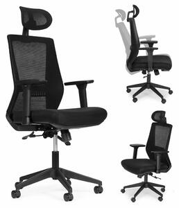 Ergonomikus forgószék irodába, állítható fejtámlával és karfával, fekete