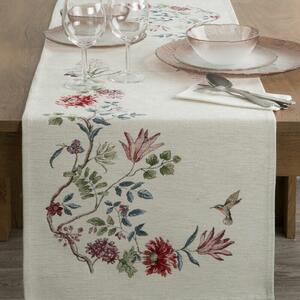 Egzotikus virágmintás gobelin asztali futó zsenília fonalból Natúr 40x100 cm