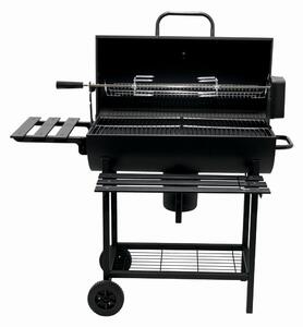 KLUGMEISTER KY1813D faszenes grill, acél anyagból, fedővel és kerekekkel, forgónyárssal, főzőfelület 71x35 cm