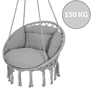 Függő fotel világosszürke 80x60x140 cm, rojtokkal