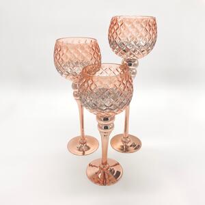 Gyertyatartó szett, üveg, 30-35-40 cm - Rose Gold