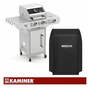 Kerti gázgrill 2+1 égővel, 10 kW, öntöttvas ráccsal, rozsdamentes