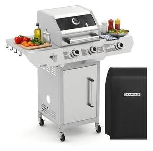 Kerti gázgrill 2+1 égővel, 10 kW, öntöttvas ráccsal, rozsdamentes