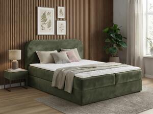 Kárpitozott boxspring ágy FORENA 180x200 cm sötétzöld Matrac: Bonell rugós matrac