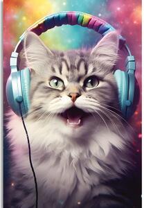 Kép macska fülhallgatóval