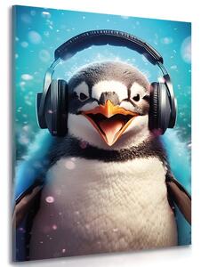 Kép pingvin fülhallgatóval