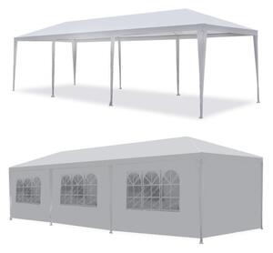 Kerti pavilon 300x900 cm, 8 leválasztható fal ablakokkal és ajtóval, fém szerkezet, vízálló PE, fehér