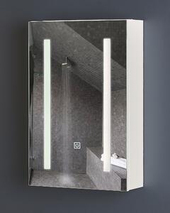 Fehér És Ezüst Fali Fürdőszoba Szekrény LED Tükörrel 40 x 60 cm CAMERON