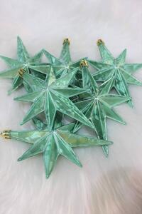 Jeges-türkiz karácsonyfadísz csillagok 6db 5cm
