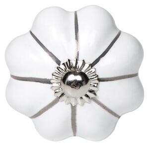 OPEN kerámia bútorgomb ezüst sávos virág alakú, Ø 5 cm