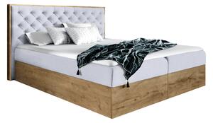 KONDELA Boxspring ágy, 200x200, szürke Paros szövet/lancelot tölgy, WOOD 3