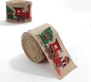 Karácsonyi szalag CHRISTMAS TRAIN 6,3 cm x 2 m, bézs