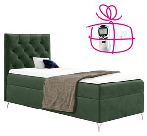 KONDELA Boxspring ágy, 90x200, zöld Velvet szövet, balos, GULIETTE + ajándék
