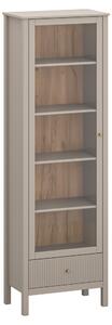 KONDELA Vitrin, szürkésbarna Taupe/craft arany tölgy, KLIO 1W1S