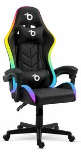 RGB LED-es gamer szék - karfával, párnával - fekete