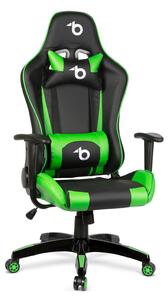 Gamer szék - derékpárnával, fejpárnával - zöld