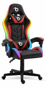 RGB LED-es gamer szék - karfával, párnával - fekete / piros