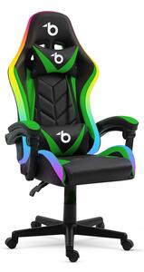 RGB LED-es gamer szék - karfával, párnával - fekete / zöld