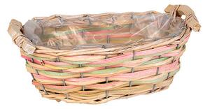 Ovális Breeze hasított fa ültetőtál natúr/pasztellzöld/pasztellrózsaszín 25x14x8,5/10cm