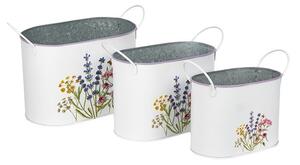 Meadow virágmintás ovális fém tál szett dísz füllel fehér 23x14x16cm S3