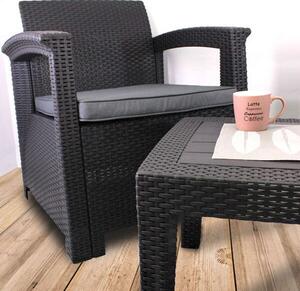 GardenLine kerti bútor szett - Dohányzóasztal + 2 db fotel - Antracit