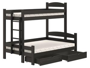 Emeletes ágy fiokokkal Lovic - fekete, 90x200/120x200, Oldal bal