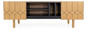 Fekete-natúr színű TV-állvány tölgyfa dekorral 175x60 cm Porto – Woodman