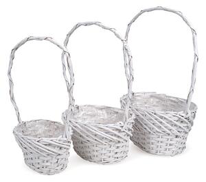 Ovális fonott füles kosár szett fehér 31x24x16/49cm S/3