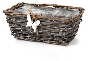 Szögletes hasított fa tál lepkével szürke 25x14,5x10cm