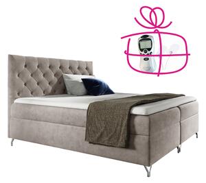 KONDELA Boxspring ágy, 180x200, szürkésbézs Taupe Velvet szövet, GULIETTE + ajándék