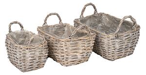 Szögletes hasított vessző ültetőtál szett két füllel szürke 20,5x14x12/17,5-31x21,5x14/21cm S/3