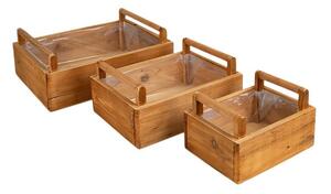 Szögletes Fa Láda Szett Két Füllel Barna 40x29,5x12cm S3