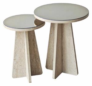 Hanah Home Side Table Set Travertine Bronze Luna - Travertine