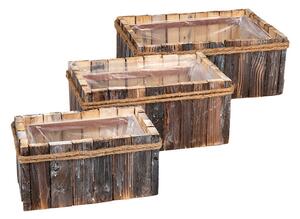 Szögletes faszelet tál szett barna 30x21x12cm S3