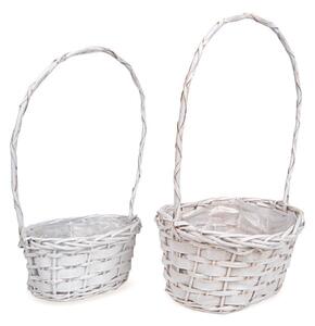 Ovális hasított fa füles kosár szett fehér 29x22x14,5/48cm S/2