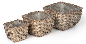 Szögletes hasított vessző ültetőtál szett szürke 25,5x25,5x17,5cm S3