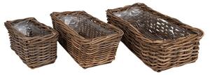 Szögletes rattan balkonláda szett barna 50x25x15cm S/3