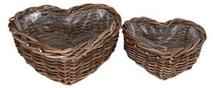 Szív alakú rattan tál szett barna 39x39x15cm S/2