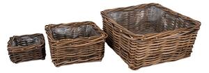 Szögletes rattan tál szett barna 40x40x20cm S/3