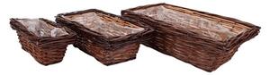 Szögletes vastagperemes hasított vessző tál szett barna 48x28x14,5cm S/3