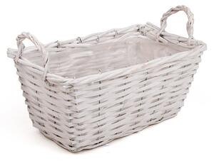 Szögletes hasított fa tál két füllel fehér 31,5x19x14/19cm