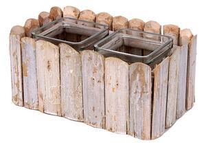 Szögletes fahasáb tál két üvegkockával szürke 20x12x9cm