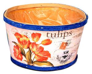 Tulipánmintás peremes fa tál 18,5x11cm