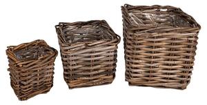 Szögletes Hasított Rattan Kaspó Szett Barna 27x27x25cm S/3