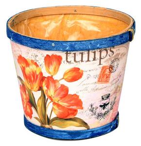 Tulipánmintás Fa Kaspó 10x8cm